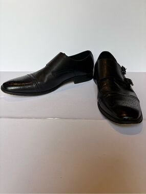 Asher Green Men's Black Leather Double Monk Strap Dress Shoes Size 12